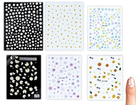 Decorazioni per unghie a forma di fiori - 6 pezzi - autoadesivi - accessori DIY per donne - disegno di margherite - materiali di alta qualità