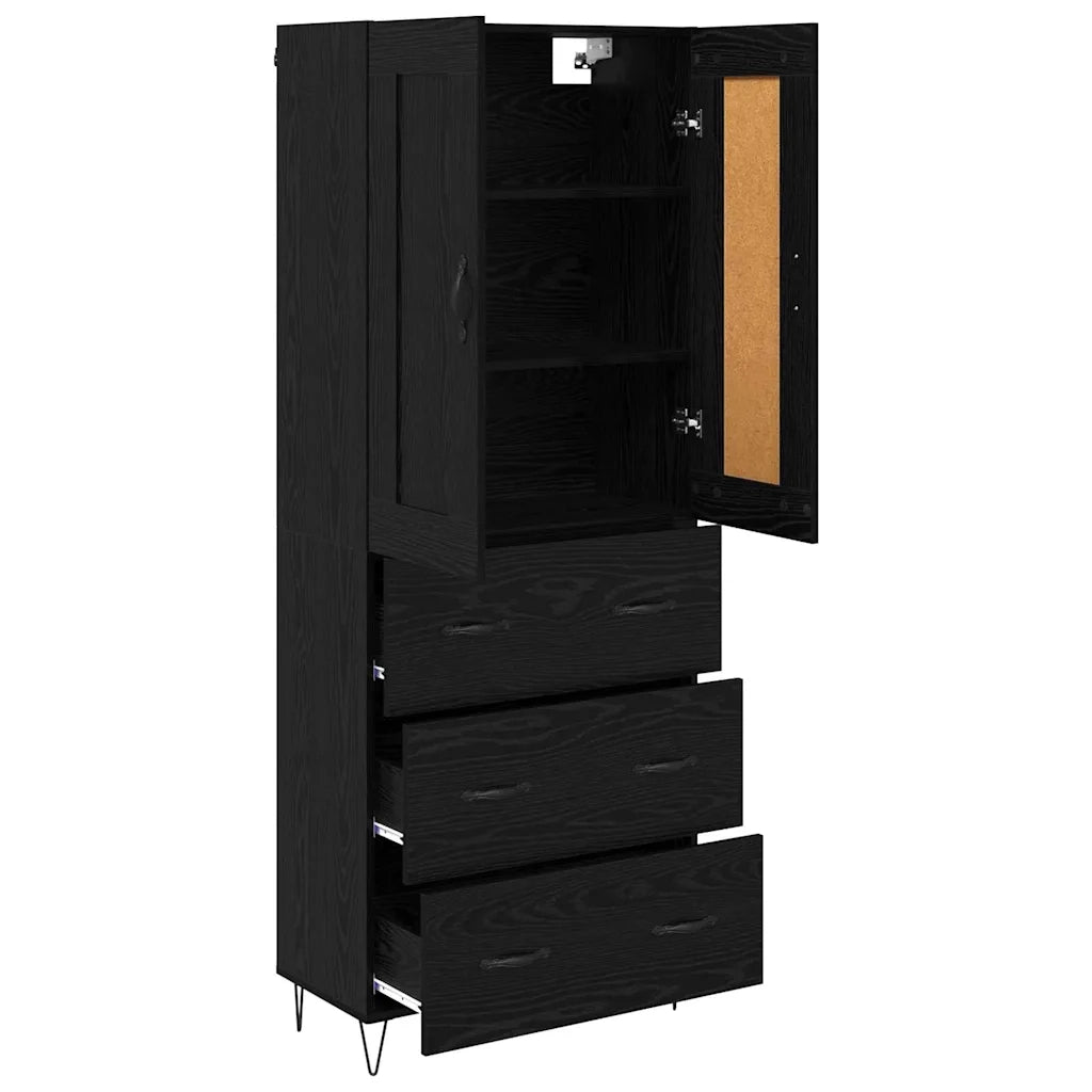 Credenza-Buffet-Armadio da cucina Rovere Nero 69,5 x 34 x 180 cm Legno multistrato 402030