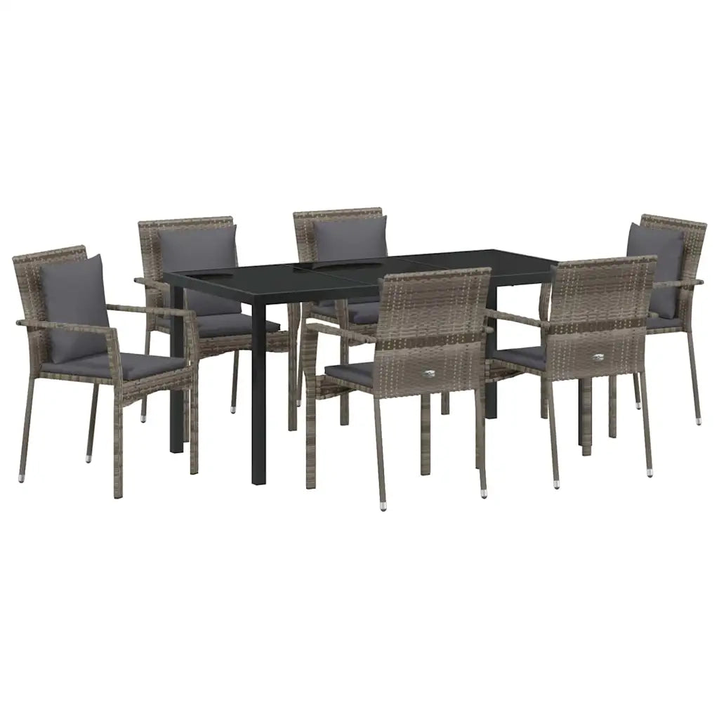 Set da Pranzo per Giardino con cuscino 7 pcs Grigio polyrattan 3380089