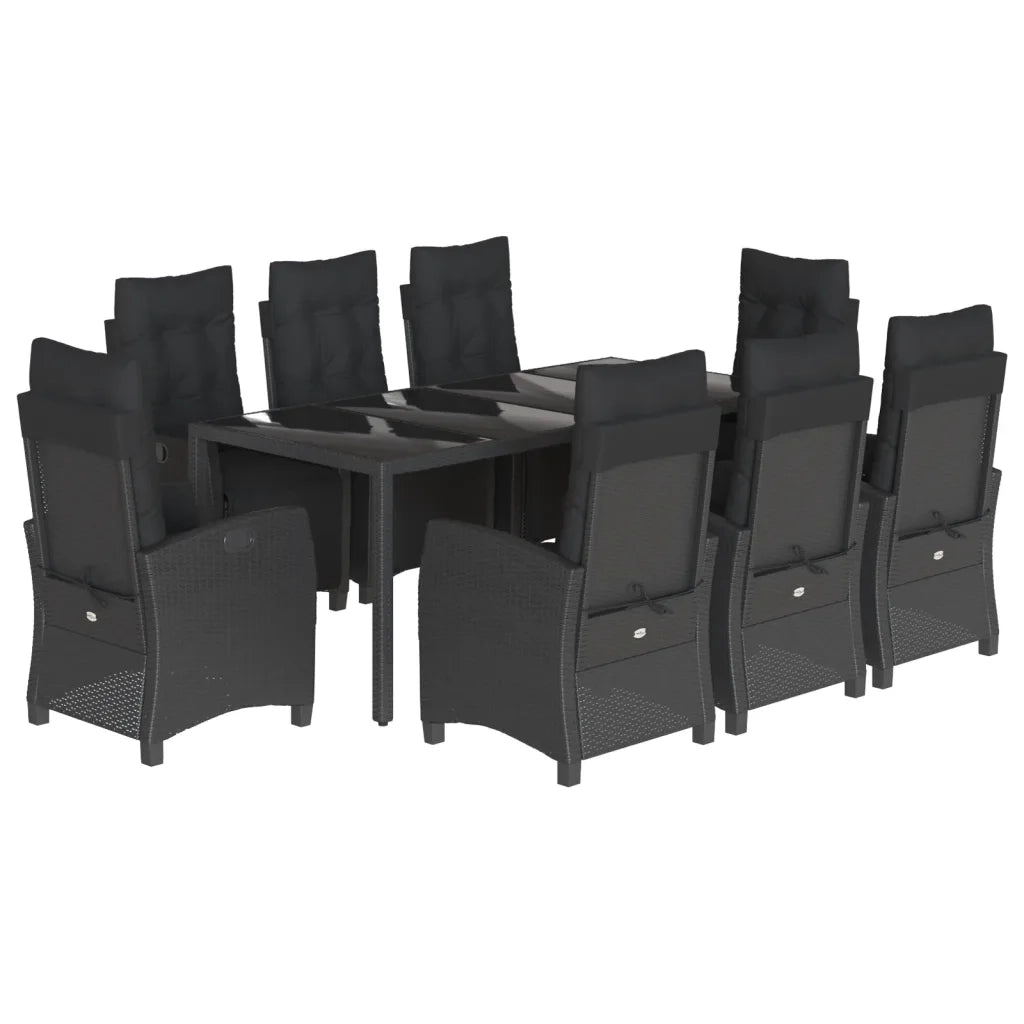 Set da Pranzo da Giardino 9 pz con Cuscini Nero in Polyrattan 3212893