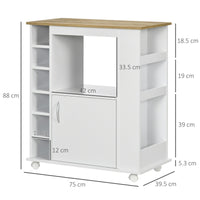 Carrello da Cucina con Armadietto e Ripiani Regolabili 75x39,5x88 cm Bianco