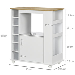 Carrello da Cucina con Armadietto e Ripiani Regolabili 75x39,5x88 cm Bianco
