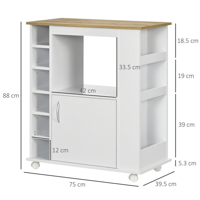Carrello da Cucina con Armadietto e Ripiani Regolabili 75x39,5x88 cm Bianco