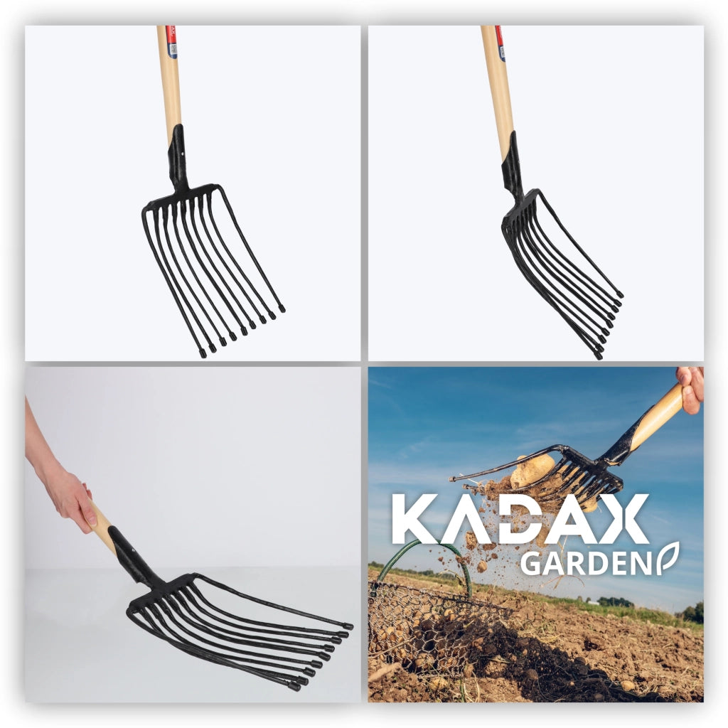 Forca KADAX Gable per patate e barbabietole, 9 denti, in metallo massiccio e resistente, 129 cm