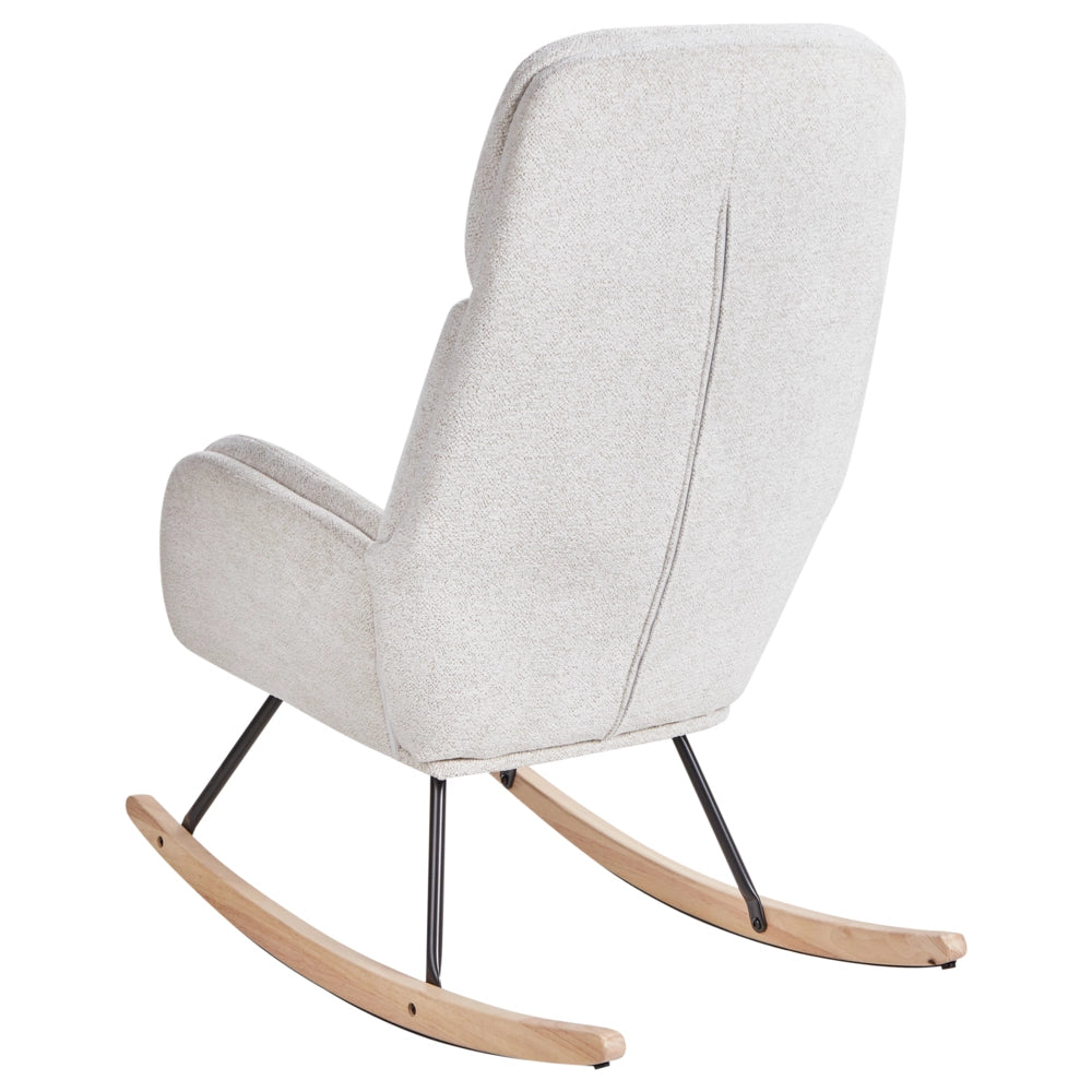 Sedia a dondolo in tessuto bianco sporco gambe in legno e metallo pattini design moderno soggiorno