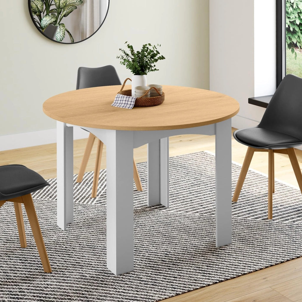 DONA tavolo da pranzo rotondo allungabile 4-10 persone piano finitura faggio bianco 110-200 cm