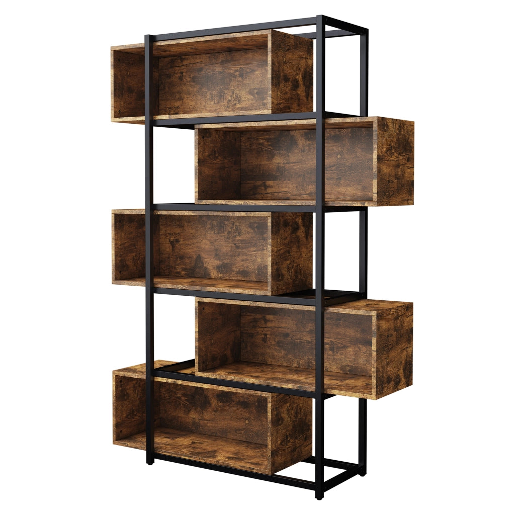 Libreria a 5 ripiani in MDF marrone e nero 121x35x176 cm con sistema antiribaltamento