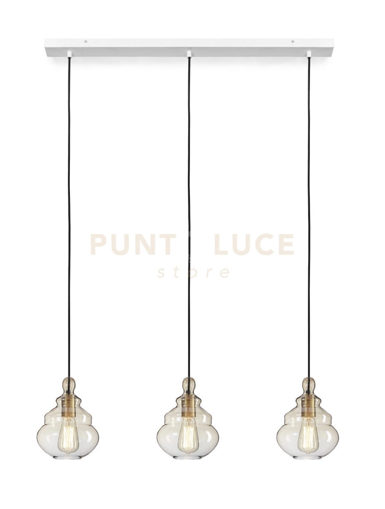 ADONE  LAMPADARIO A SOSPENSIONE RETTANGOLARE 3 VETRI MIELE MONTATURA CROMO LUCIDO ATTACCO E27