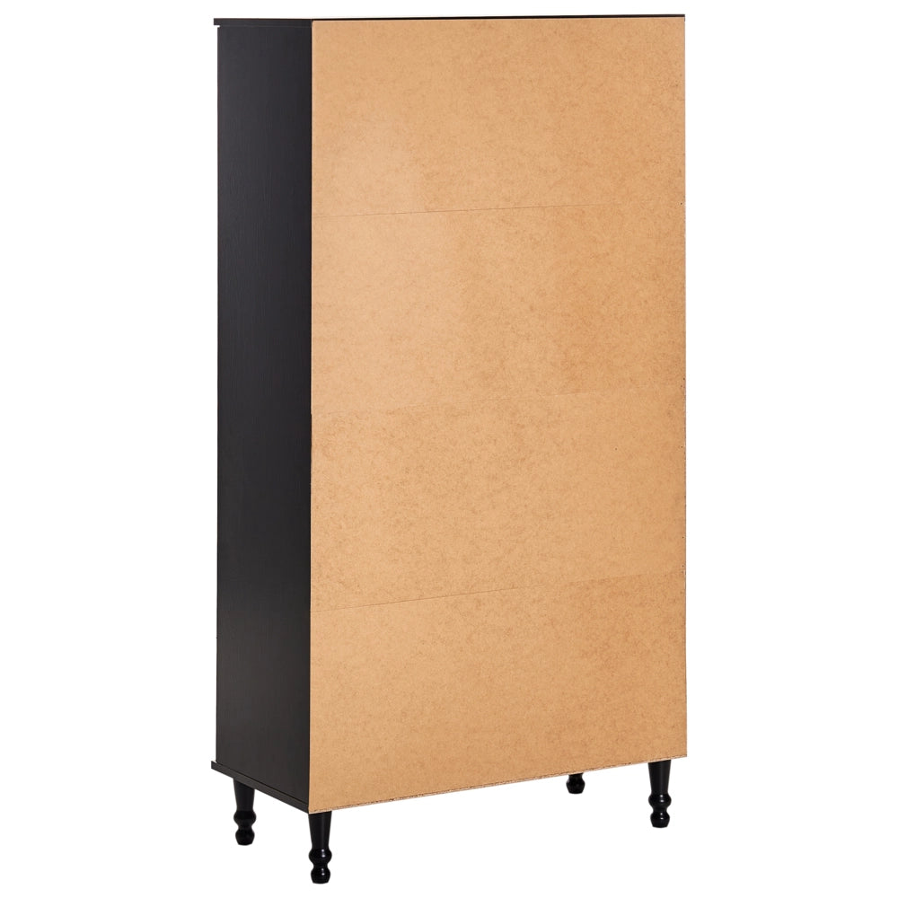 Mobile decorativo 80 cm nero con legno chiaro in legno ingegnerizzato con display in vetro Classico scandinavo a ripiani alti Sala da pranzo Soggiorno