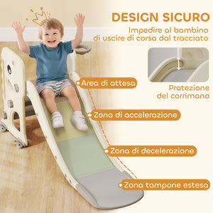 Scivolo per Bambini Pieghevole 146x52x65 cm con Canestro e Palla in PP e HDPE Grigio e Crema