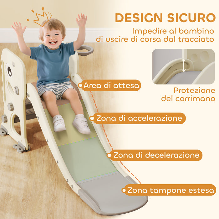 Scivolo per Bambini Pieghevole 146x52x65 cm con Canestro e Palla in PP e HDPE Grigio e Crema