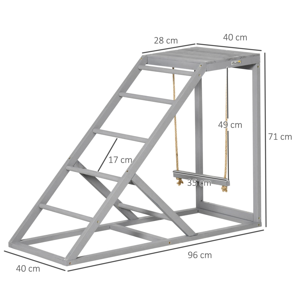 Perchoir in legno per galline con altalena, scala e piattaforma ¨C zephmum ¨C 96x40x71 cm, grigio