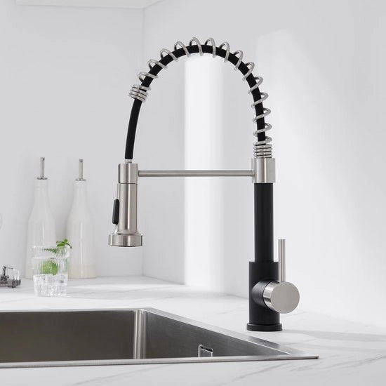 Kraan per cucina in acciaio inossidabile, con rubinetto di scarico e sifone retrattile, miscelatore per cucina con 2 modalità di getto, rubinetto per cucina con 360° di rotazione e alta pressione.