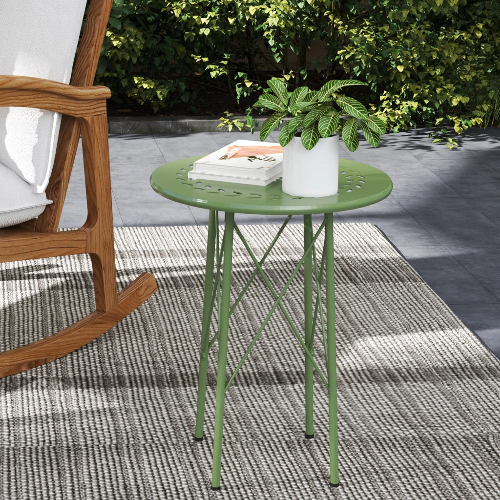 Tavolino da giardino rotondo in acciaio con motivo fiore ¨C zephmum ¨C verde ?40x50 cm