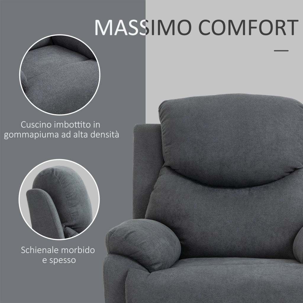 Poltrona Relax Reclinabile Manuale in Tessuto con Poggiapiedi ¨C Zephmum ¨C Grigio Scuro 93x88x102cm