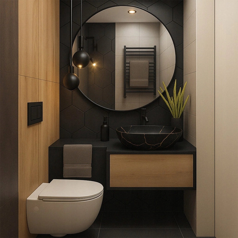 LAVABO DA APPOGGIO NERO OPACO MARMO CON VENE OVAL CERAMICA 46,5x33 CM