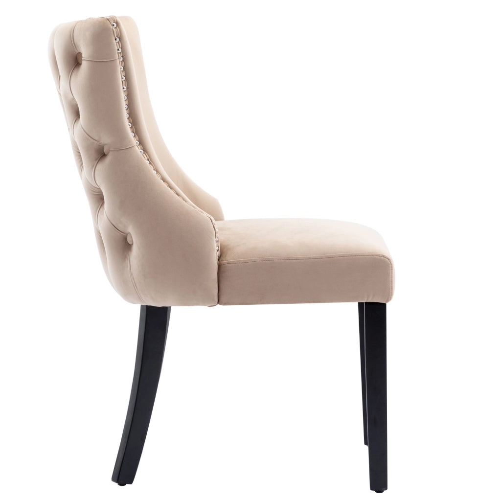 Sedie da Pranzo Imbottite in Velluto ¨C Xylo ¨C Beige, Gambe in Legno Massello, Set 4 Pezzi