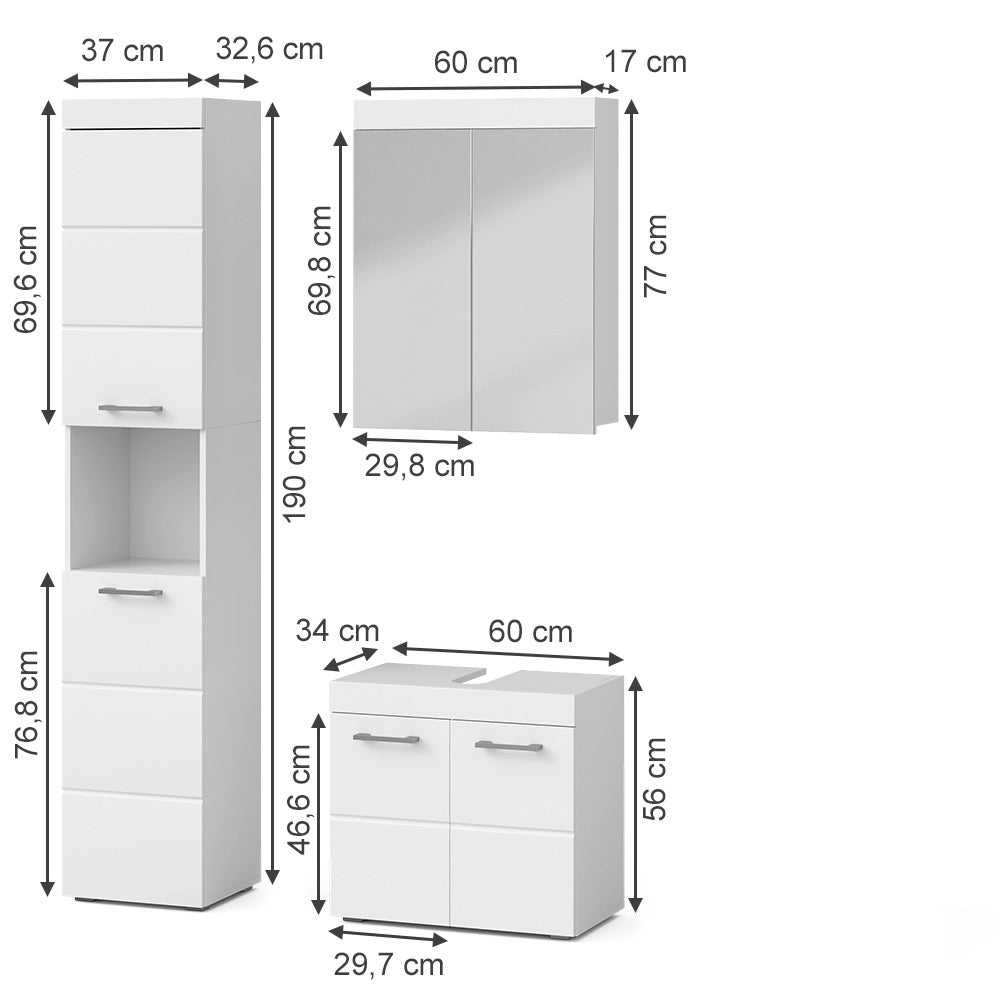 Vicco Set mobili bagno Bianco 3 parti, con colonna