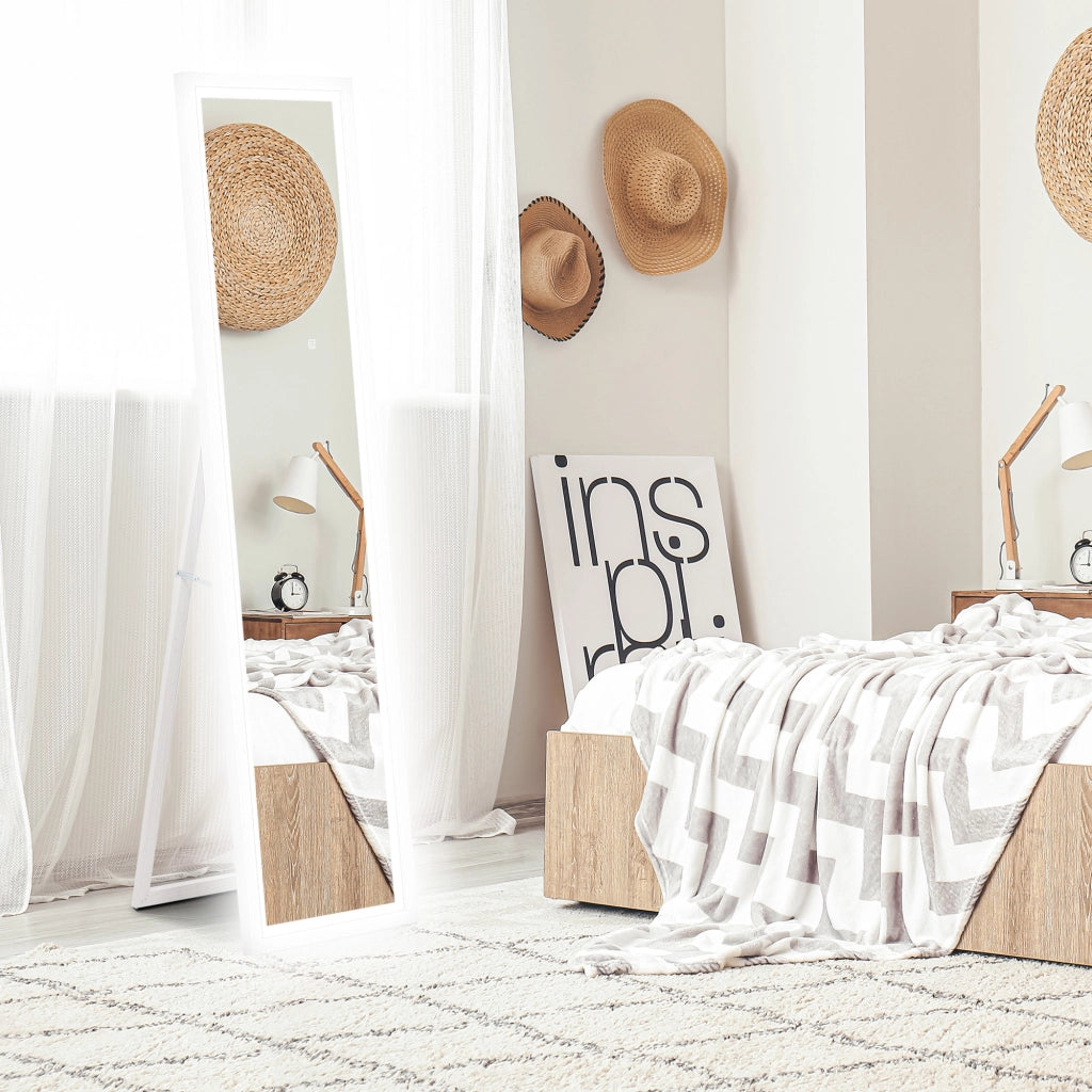 Specchio Illuminato con Luci LED Regolabili e Pulsante Touch 40x5x160 cm in Vetro e MDF Bianco