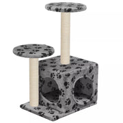Tiragraffi albero per gatti cuccia per gatti peluche in sisal 60 cm grigio con motivo a impronta di zampa 3702168