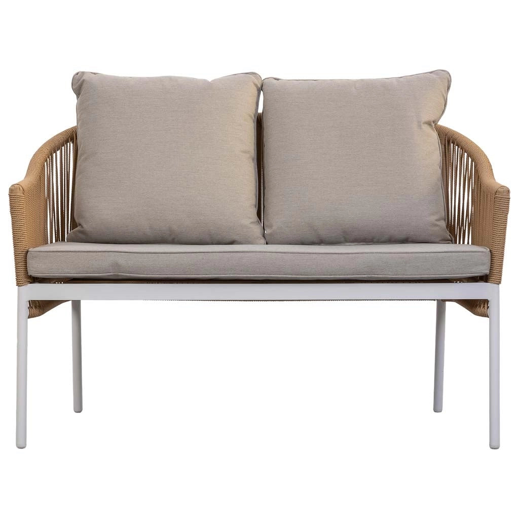 Set tavolo, divano e 2 poltrone beige 90x50x40, 58x65x84, 117x65x84