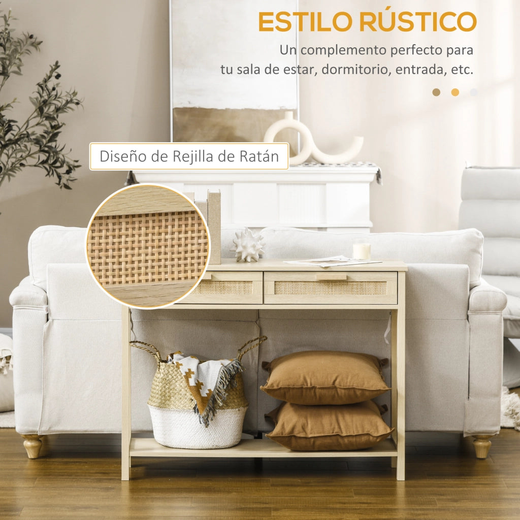 Consolle con 2 cassetti e piano in rattan ¨C Minimal ¨C 100x30x76 cm natural
