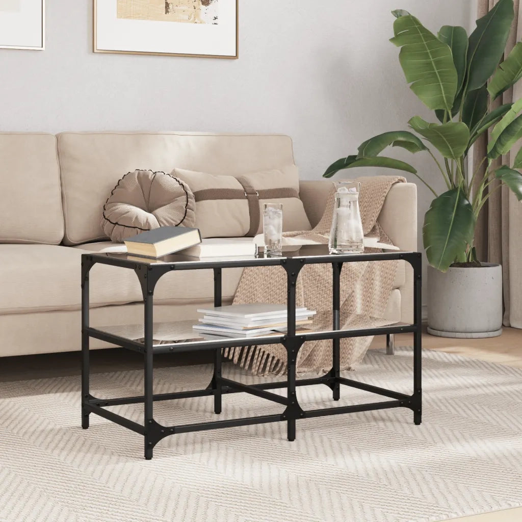 Tavolino da salotto | Tavolino da caff¨¨ | Tavolino da Soggiorno con Piano in Vetro Nero 78,5x40x45 cm Acciaio