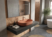 Lavabo ovale da appoggio senza troppo pieno in ceramica con foro rubinetto - Terracotta Opaco