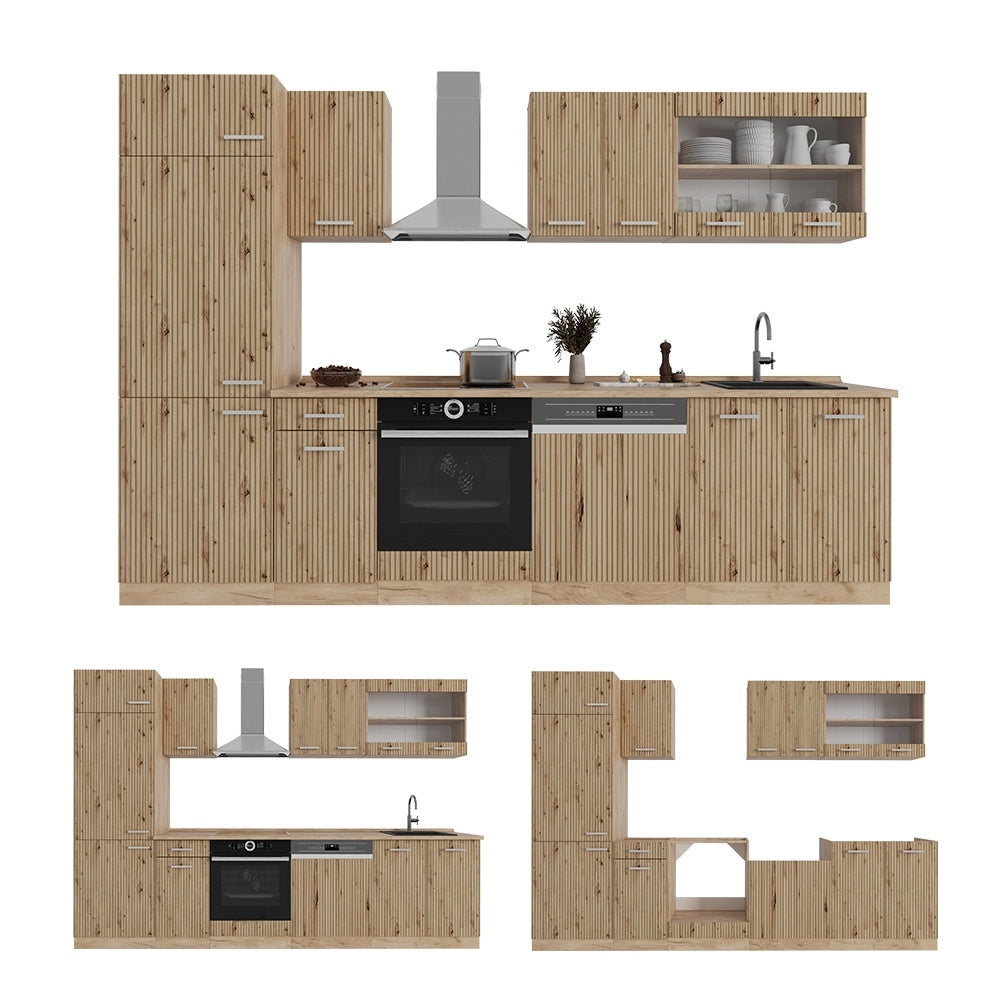 Cucina componibile R-Line Rovere artigianale/Rovere dorato 300 cm, PL Rovere Vicco