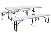 Set tavolo pieghevole da giardino + 2 panche pieghevoli "Foldy" - Bianco