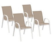 IDMarket - Set di 4 sedie da giardino impilabili LYMA in metallo e textilene, bianco e beige
