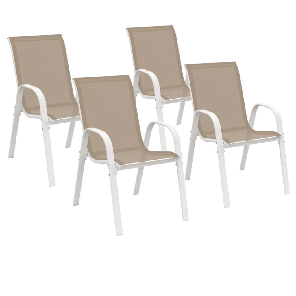 IDMarket - Set di 4 sedie da giardino impilabili LYMA in metallo e textilene, bianco e beige