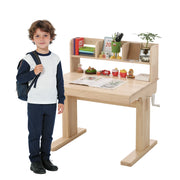 Scrivania per bambini, regolabile in altezza, con piano inclinabile e ripiano portaoggetti, color rovere