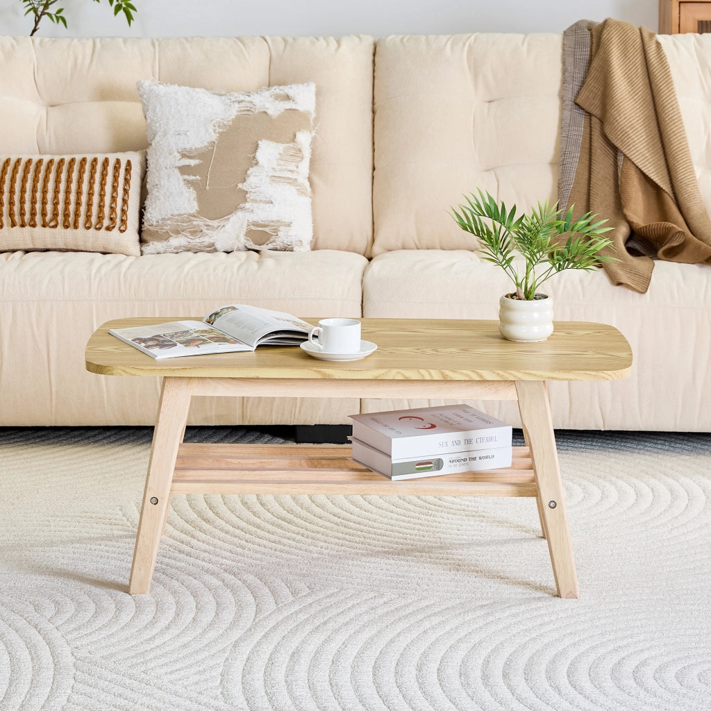 Tavolino da salotto con vano portaoggetti a 2 livelli; struttura robusta in legno; stile moderno 110 × 58 × 19 cm