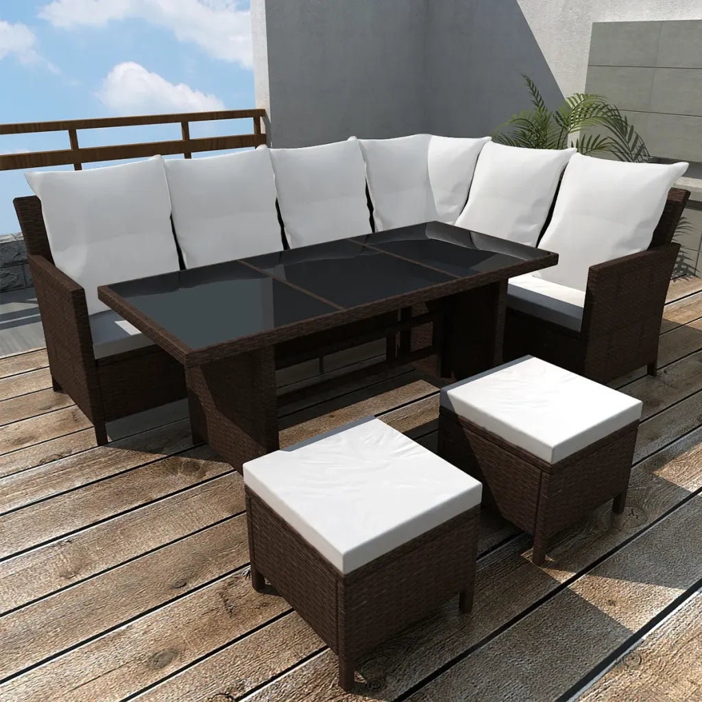 Set Divani da Giardino 4 pz con Cuscini in Polyrattan Marrone cod mxl 34893
