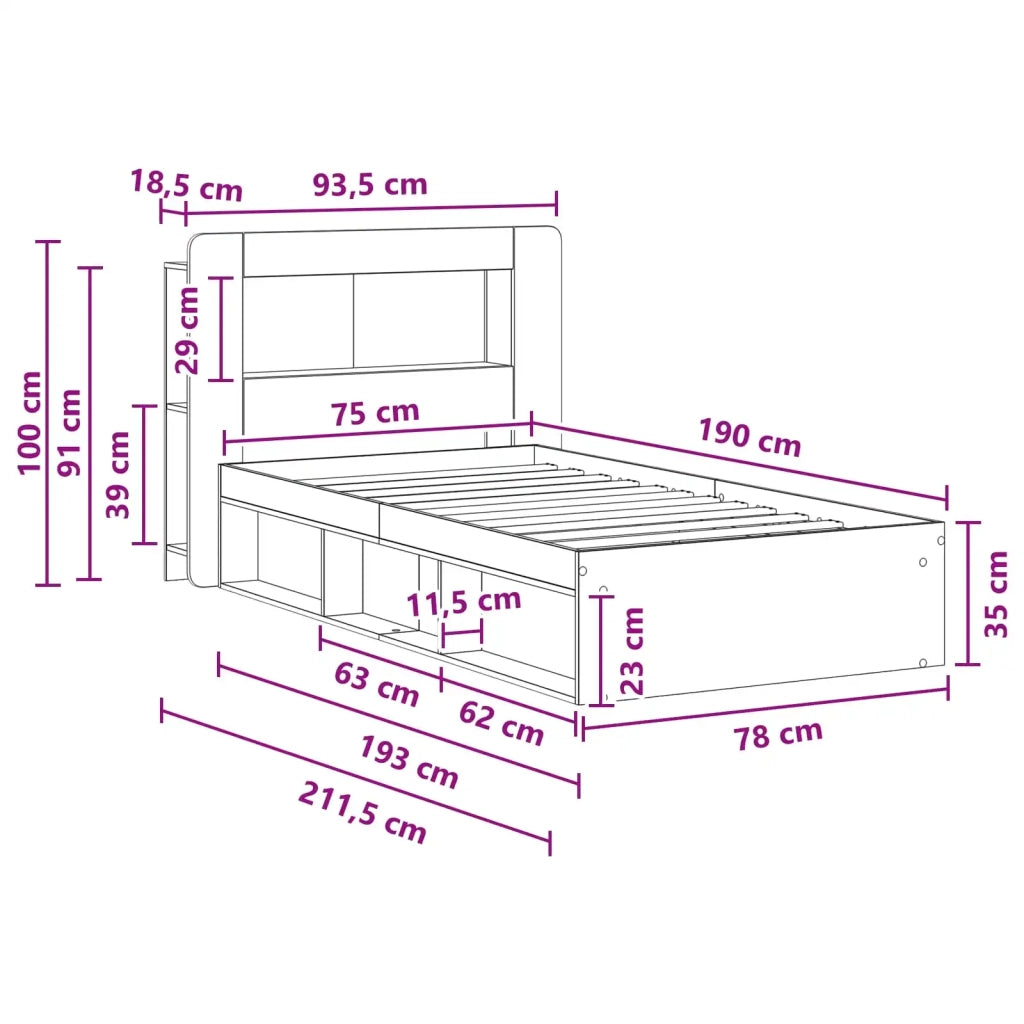 Telaio del letto con storage Grigio Cemento 75 x 190 cm 3433425