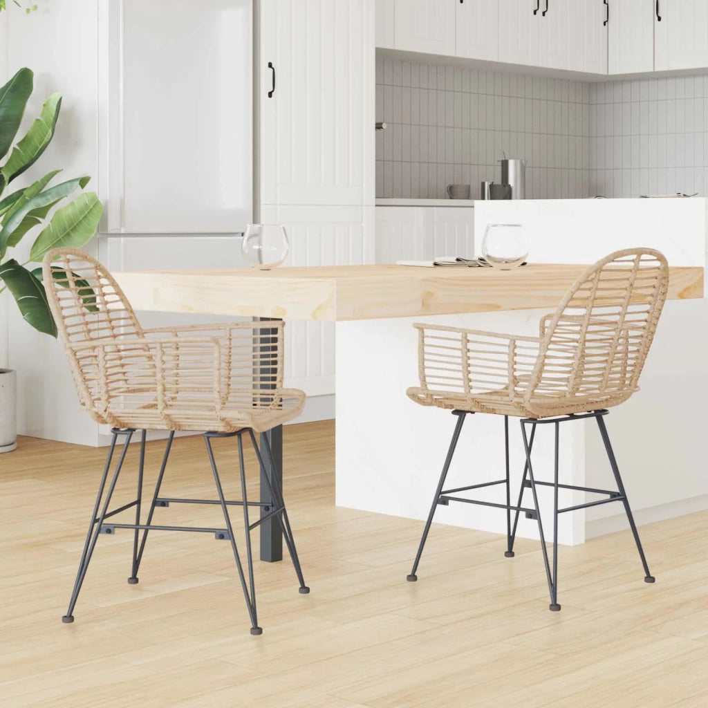 Sedia da pranzo 2 pcs Naturale 44 x 44 x 74 cm Rattan e Ferro 42011558