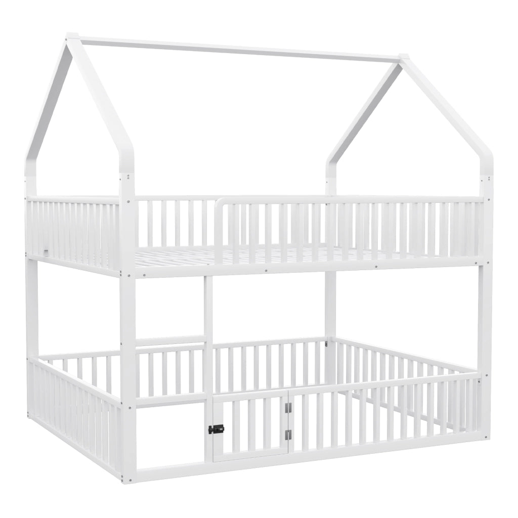 LETTO a castello 140x200 cm in metallo bianco, struttura a casetta