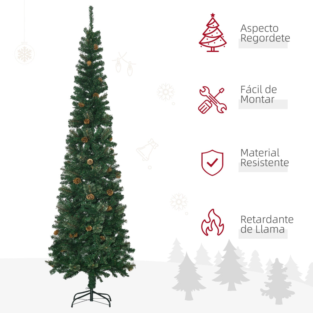 Albero di Natale a forma di matita 225 cm ¨C zephmum ¨C 706 rami, 56 pigne, base pieghevole, verde