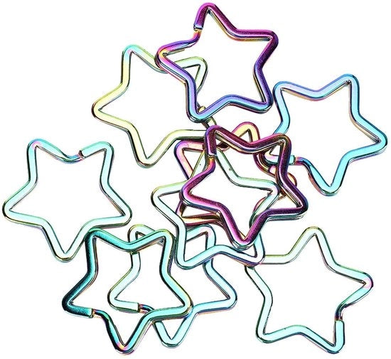 Accessori DIY - Maniglia a forma di stella - Materiale in acciaio inossidabile - Chiusura a carabina - Orecchino per chiavi - 10 pezzi - Anello per chiavi