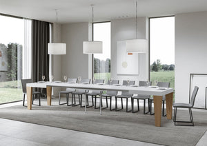 Tavolo Allungabile 160/420x90x77 cm Spimbo Mix  piano Bianco Frassino gambe Quercia Natura