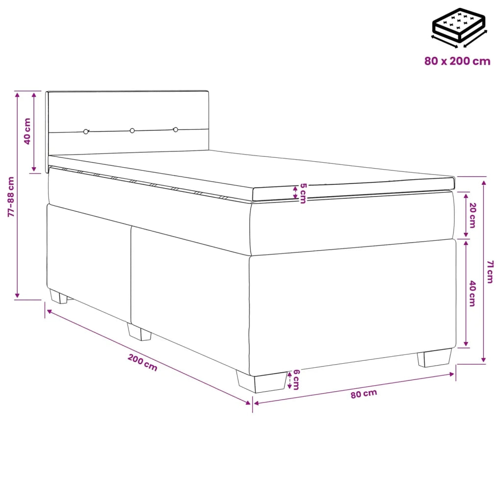 Letto box spring con materasso Nero 80 x 200 cm Tessuto 3450350