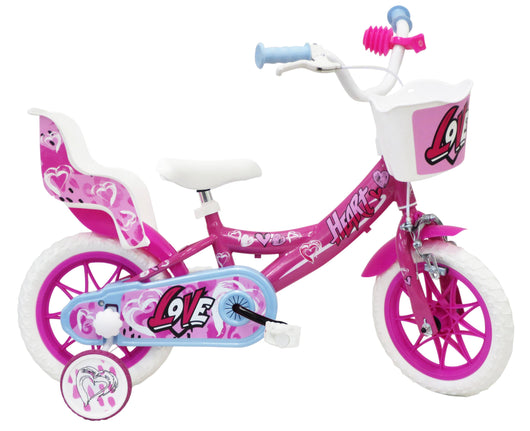 SCH HEART 12", bicicletta per bambini, adatta a bambini tra i 3 e i 5 anni, per altezza tra 85 e 105 cm, cestino, trombe