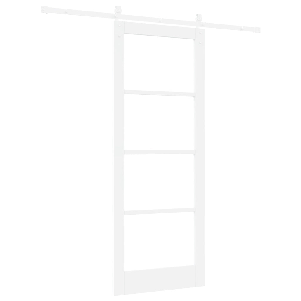 Porta Scorrevole  con Set Hardware "ORKDAL" Bianca Legno Massiccio e Vetro