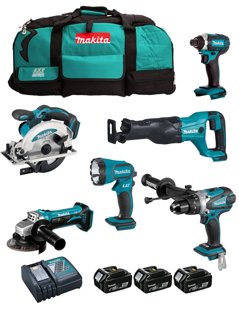 MAKITA Kit DLX6104MX1 (DHP458 + DTD152 + DGA452 + DSS610 + DJR186 + DML185 + 3 x 4,0 Ah + DC18RC + LTX600)