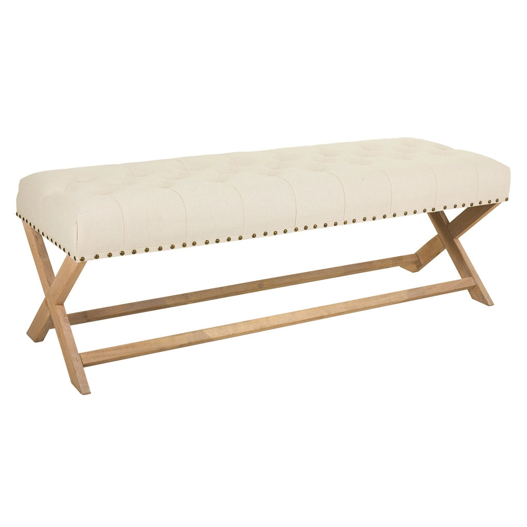 Sgabello imbottita in legno panna 130x46x45h