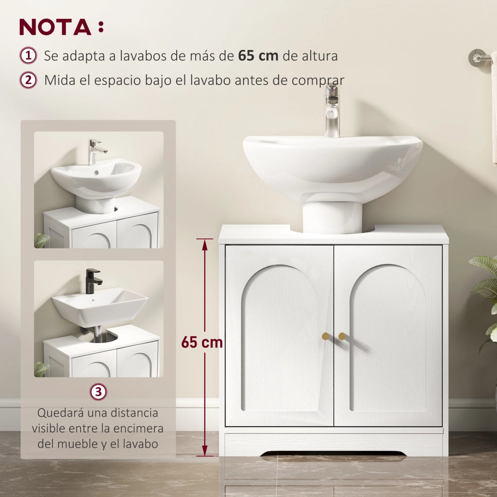 Mobiletto Bagno Sottolavabo con 2 Ante Apertura Arco ¨C Zephmum ¨C Bianco 60x30x65 cm