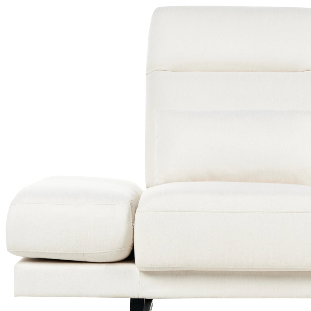 Divano a 3 posti Tappezzeria in poliestere bianco sporco Gambe in acciaio Braccioli e schienale regolabili Mobili da soggiorno