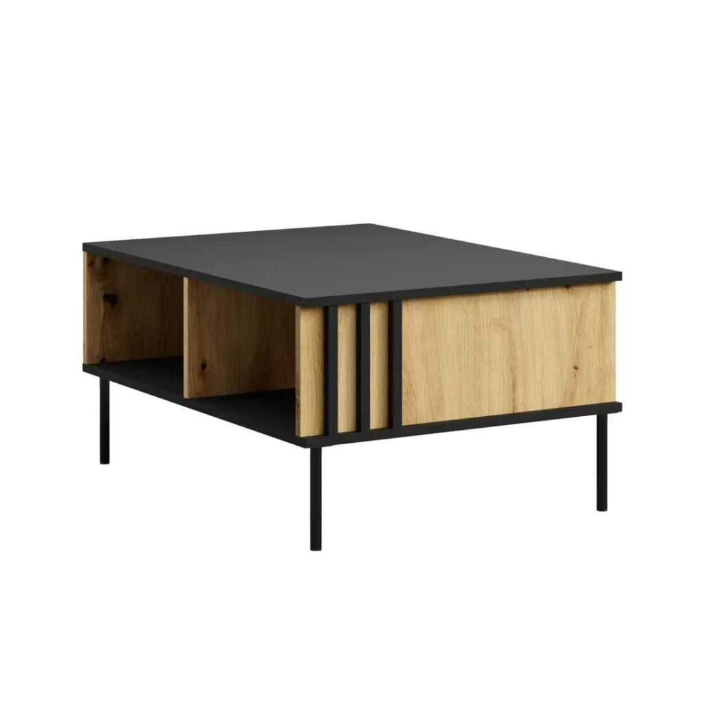 Tavolino da salotto design IZO – Onice nero & Rovere chiaro – 87x43x66 cm
