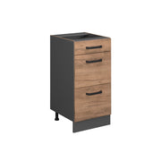 Mobiletto base per cucina R-Line Rovere dorato/Antracite 40 cm con cassetti, senza piano di lavoro Vicco